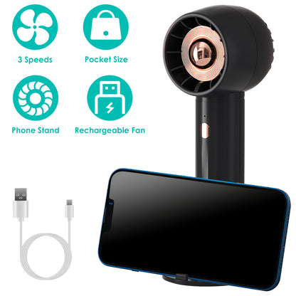 Rechargeable Handheld Fan with 3 Speeds & Phone Holder Base