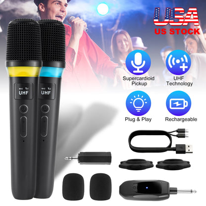 Wireless Microphone System with 164FT Range & RGB Lights