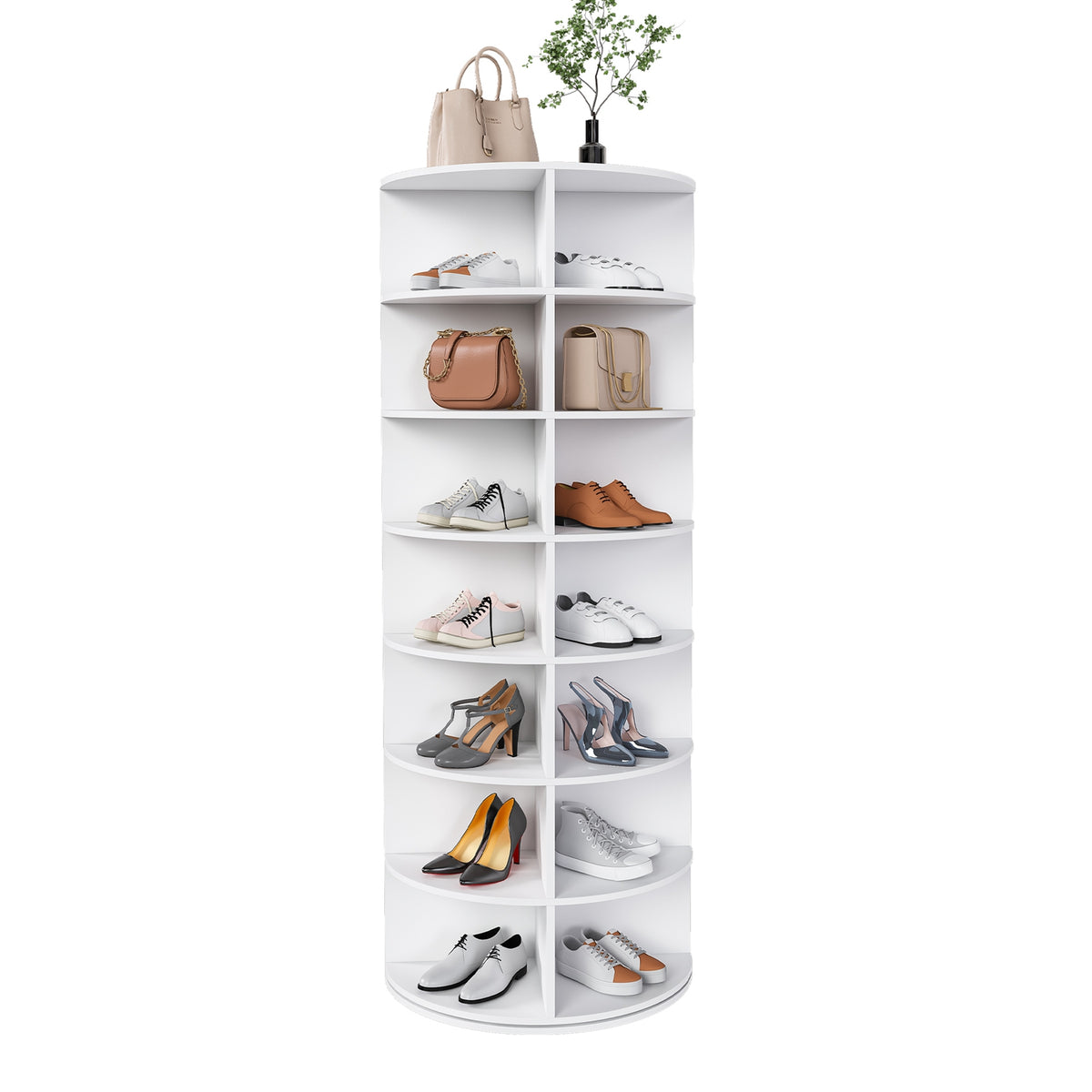 7-Tier Rotating Shoe Rack Tower, 360° Spinning Shoe Organizer with 28 Pairs Capacity, Freestanding Vertical Shoe Storage