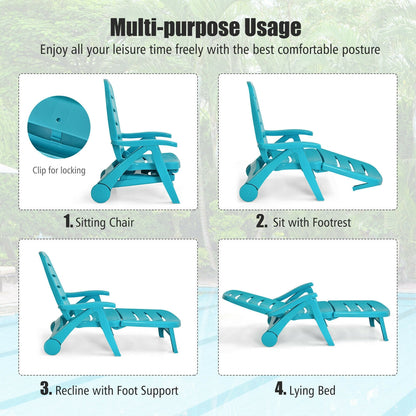 Adjustable Folding Chaise Lounge Chair with Wheels