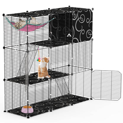 3-Tier Cat Cage Enclosure with Hammock and Ladder