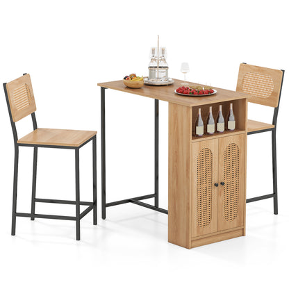 3-Piece Bar Table and Chairs Set with Storage Shelves