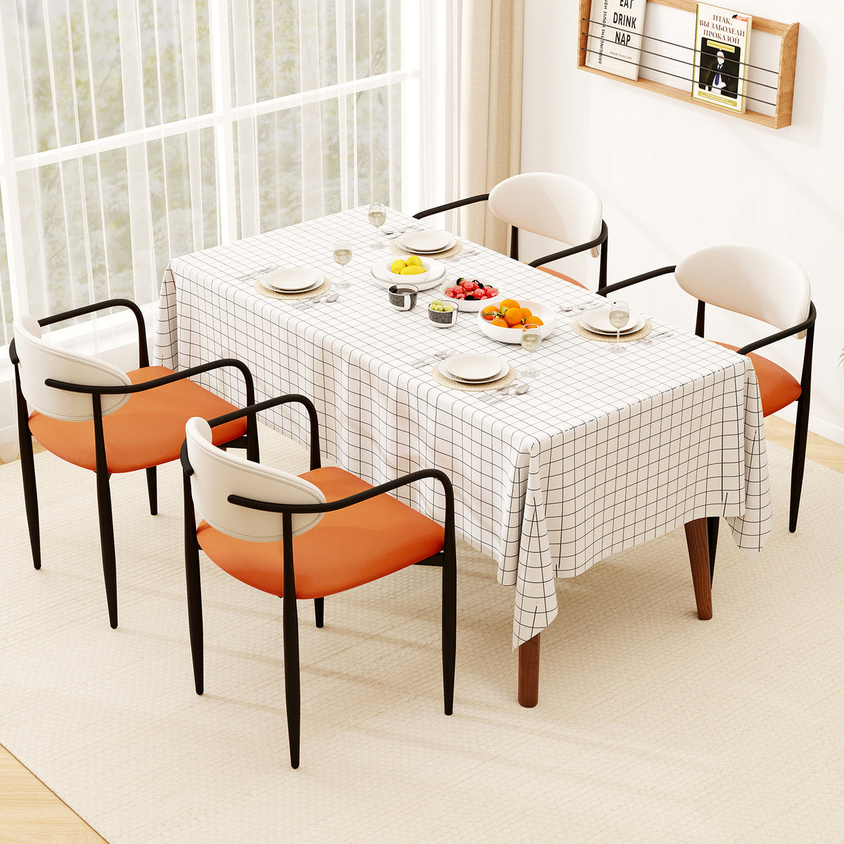 Dining Chairs Set of 2 with Padded Seat and Curved Back