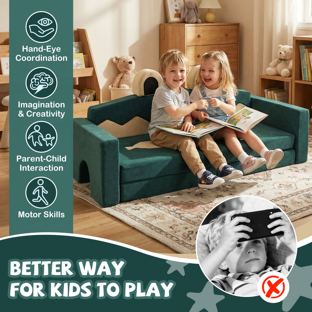 17-Piece Modular Kids Play Couch with Washable Cover