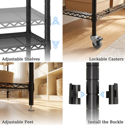 Rolling Clothes Rack with Shelves and Lockable Wheels