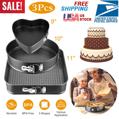 Springform Cake Pan Set 3-Piece Non-Stick with Removable Bottom