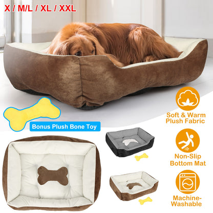 Plush Dog Bed with Non-Slip Bottom & Bonus Toy