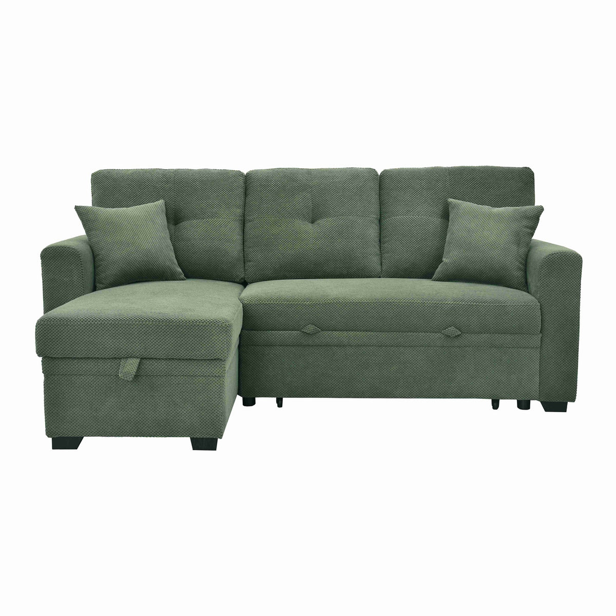 Sleeper Sofa with Pull-Out Bed, L-Shaped Sectional Couch with Reversible Chaise and Storage, Foil Fabric Upholstered Sof