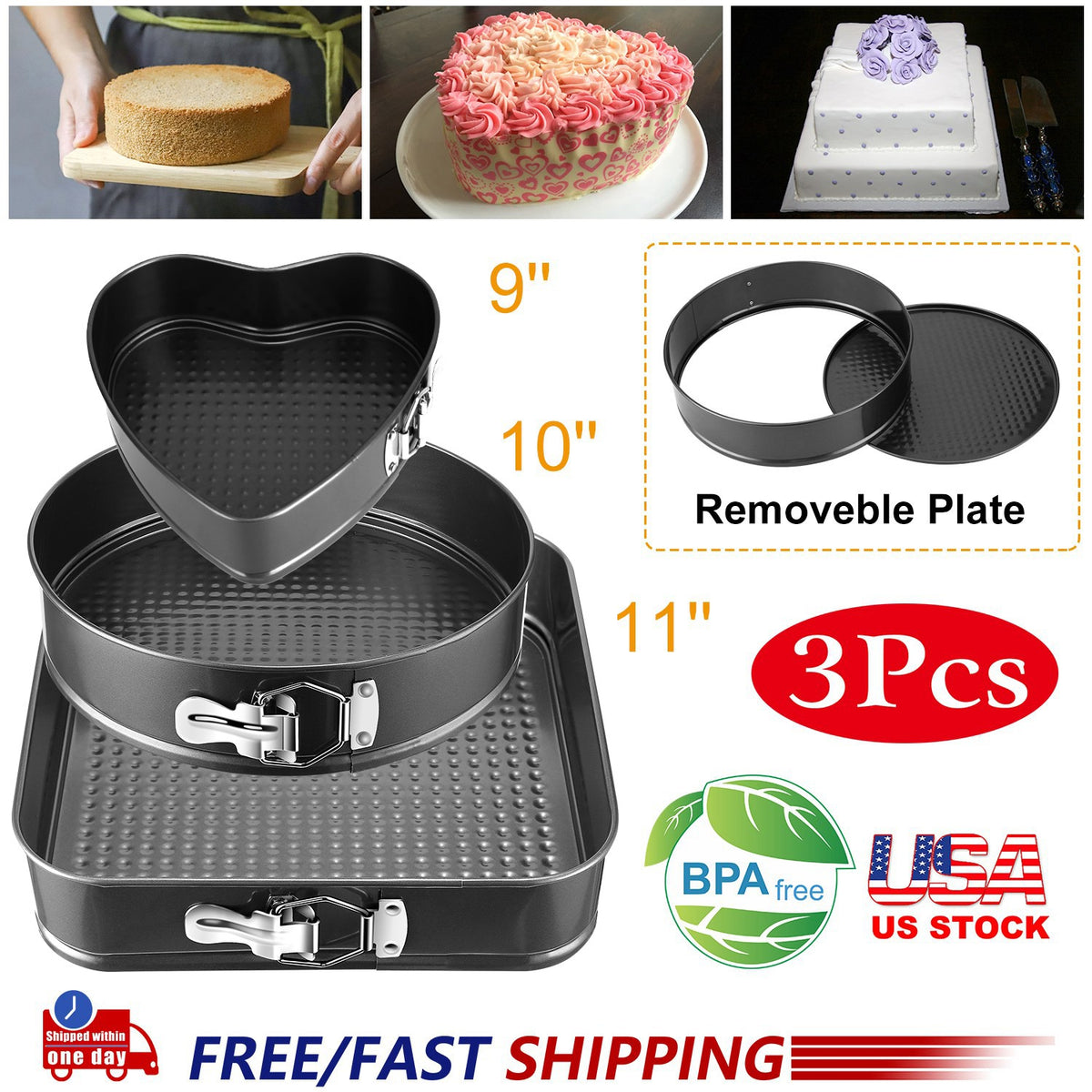 Springform Cake Pan Set 3-Piece Non-Stick with Removable Bottom