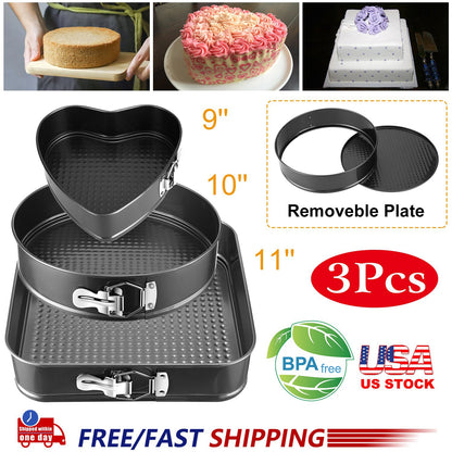 Springform Cake Pan Set 3-Piece Non-Stick with Removable Bottom