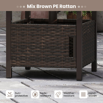 Outdoor Side Table with 1.93" Umbrella Hole All-Weather PE Wicker Patio Umbrella Table-Brown