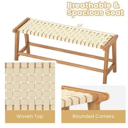 Teak Wood Patio Bench 47" with Woven Seat