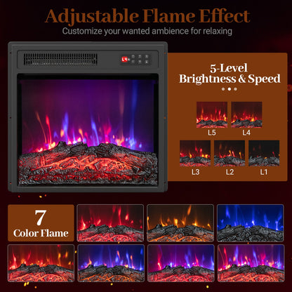 18 Inch Electric Fireplace Insert with Remote Control and 7 Realistic Flame Colors