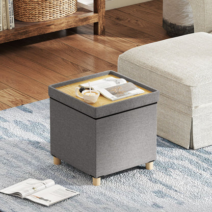 18 Inches Ottoman with Storage and Rubber Wood Legs-Gray