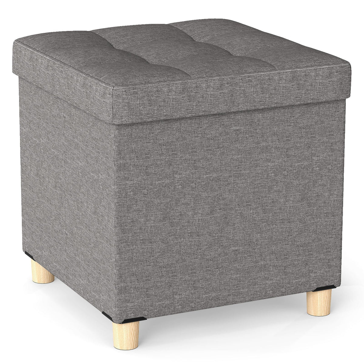 18 Inches Ottoman with Storage and Rubber Wood Legs-Gray