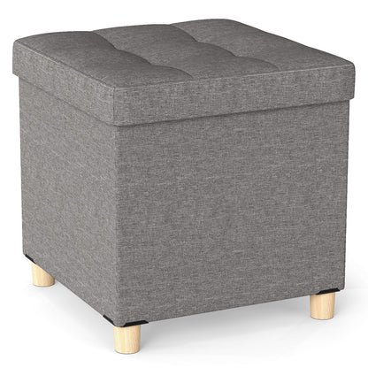 18 Inches Ottoman with Storage and Rubber Wood Legs-Gray