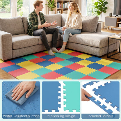 Interlocking EVA Foam Floor Tiles 18-Pack with Borders
