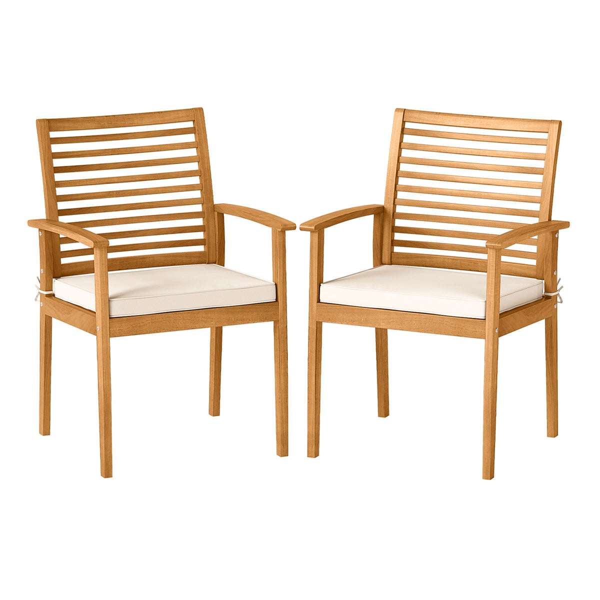Acacia Wood Patio Dining Chairs Set of 2 with Cushions
