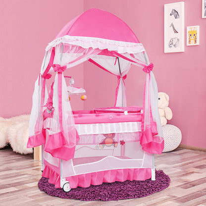 Portable Baby Playpen Crib Cradle with Carring Bag-Pink