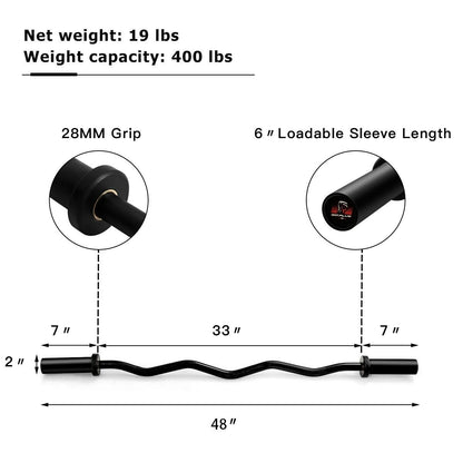 48-Inch Olympic Barbell - 400 lb Capacity Phosphate Steel