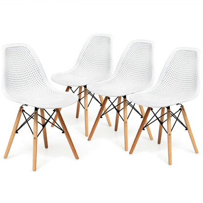 Modern Hollow Dining Chairs Set of 4 with Wood Legs