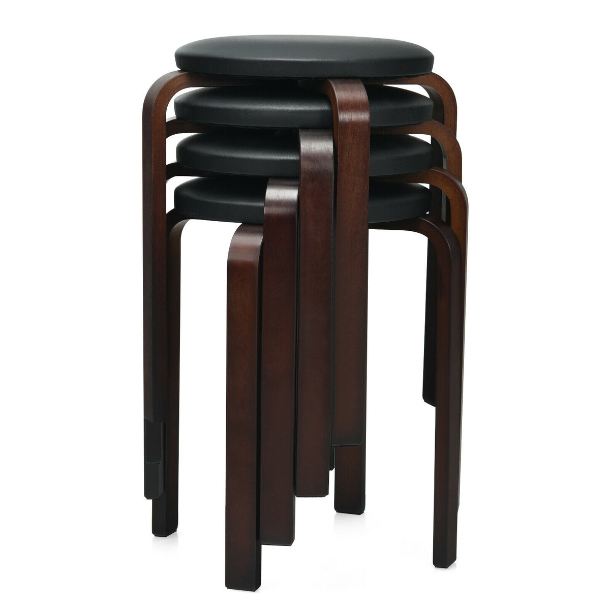 Stackable Bentwood Dining Stools with Padded Seat, Set of 4