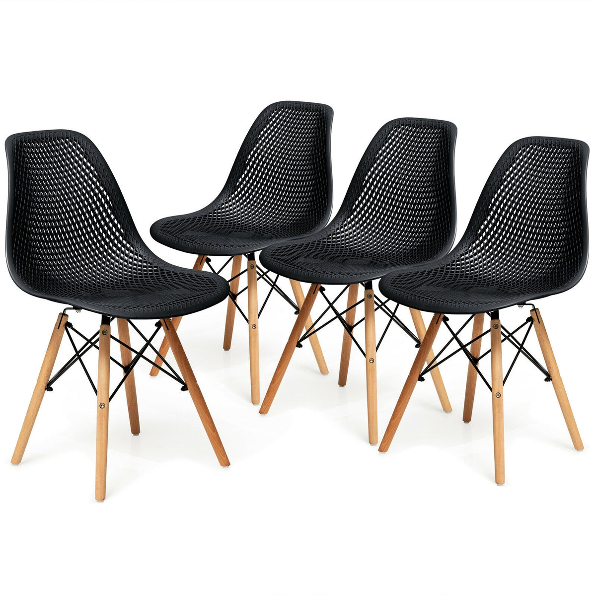Modern Hollow Dining Chairs Set of 4 with Wood Legs