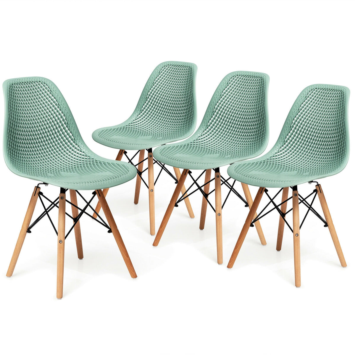 Modern Hollow Dining Chairs Set of 4 with Wood Legs