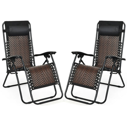Folding Zero Gravity Lounge Chair Set - 2 Piece Rattan