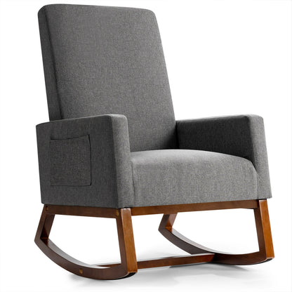 Upholstered Rocking Chair with Side Pocket and High Back