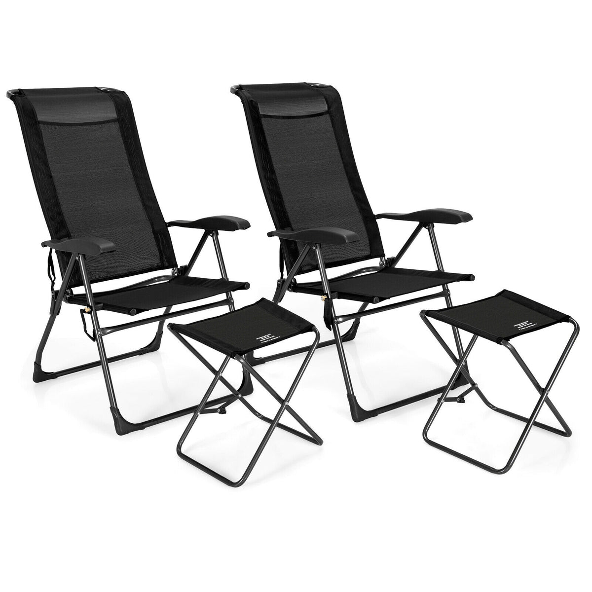 Adjustable Folding Patio Dining Chair with Ottoman Set (2-Pack)