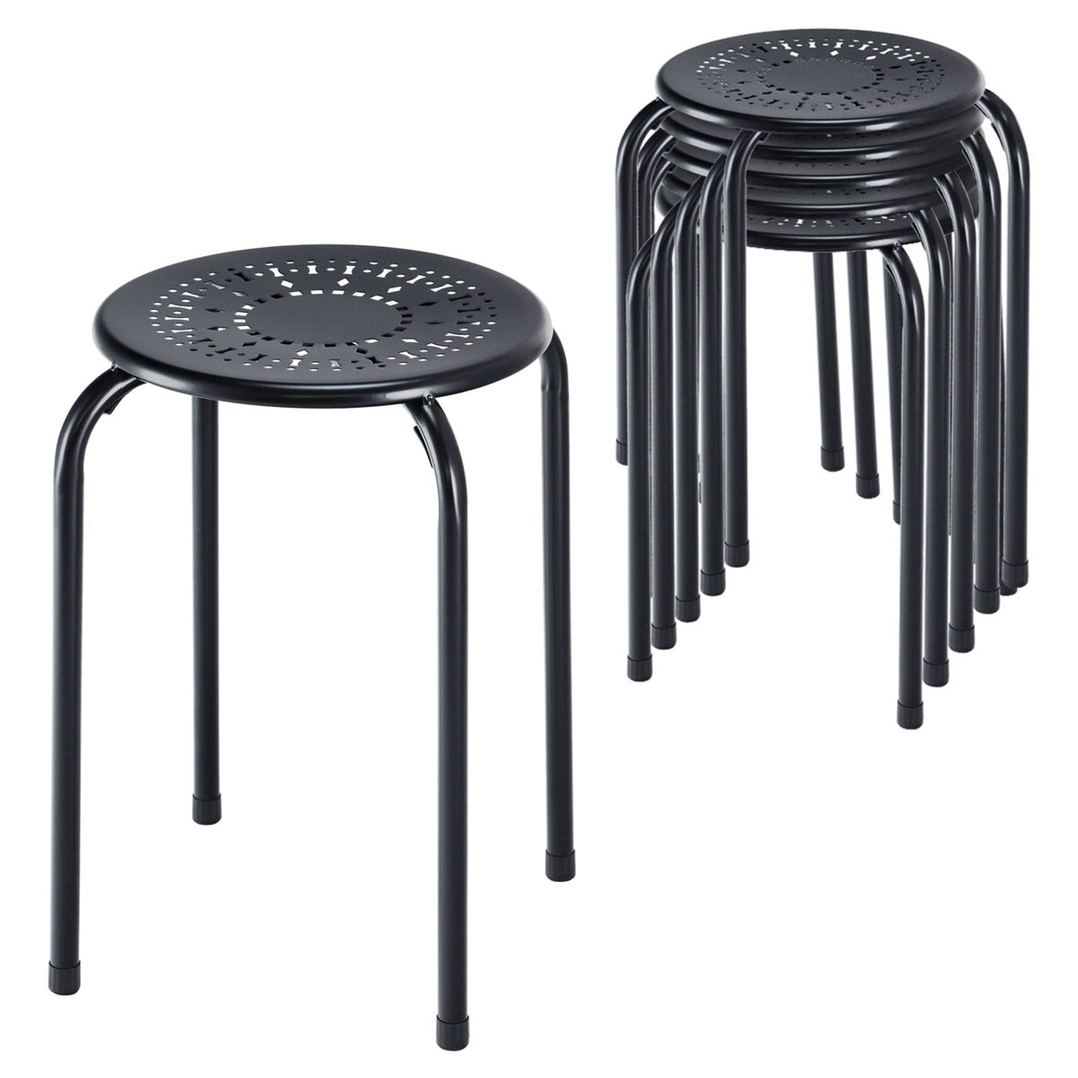 Stackable Metal Stools with Daisy Design - Set of 6