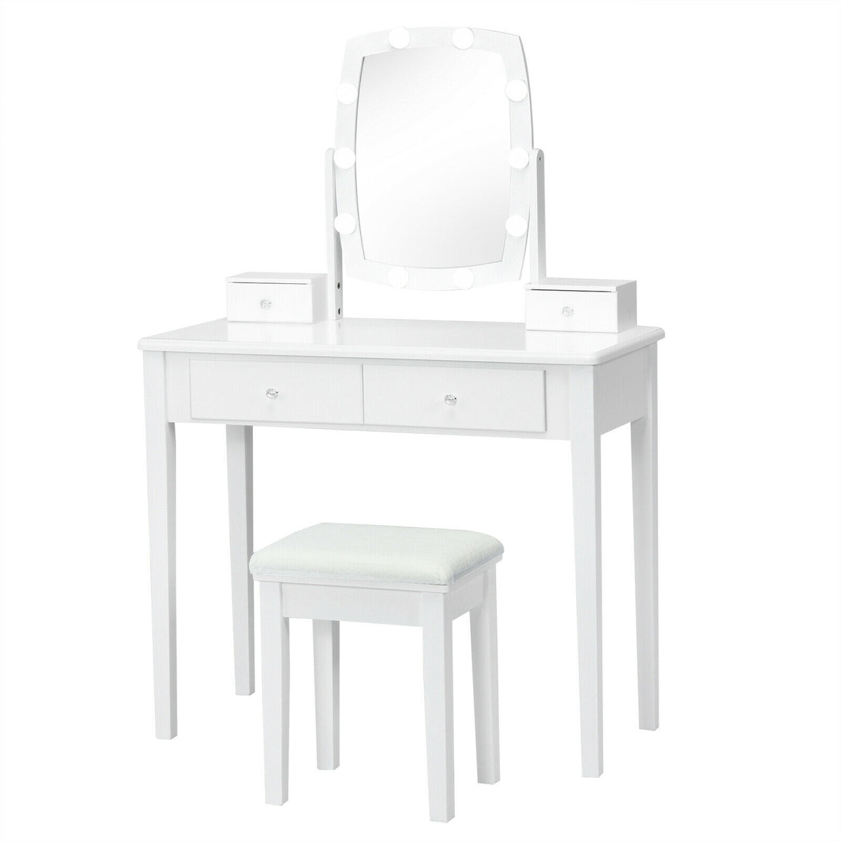Lighted Vanity Table Set with Mirror and Stool