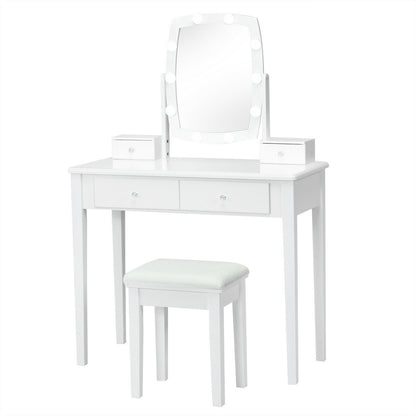 Lighted Vanity Table Set with Mirror and Stool