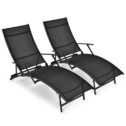 Folding Stackable Chaise Lounge Chairs Set of 2 with Armrests