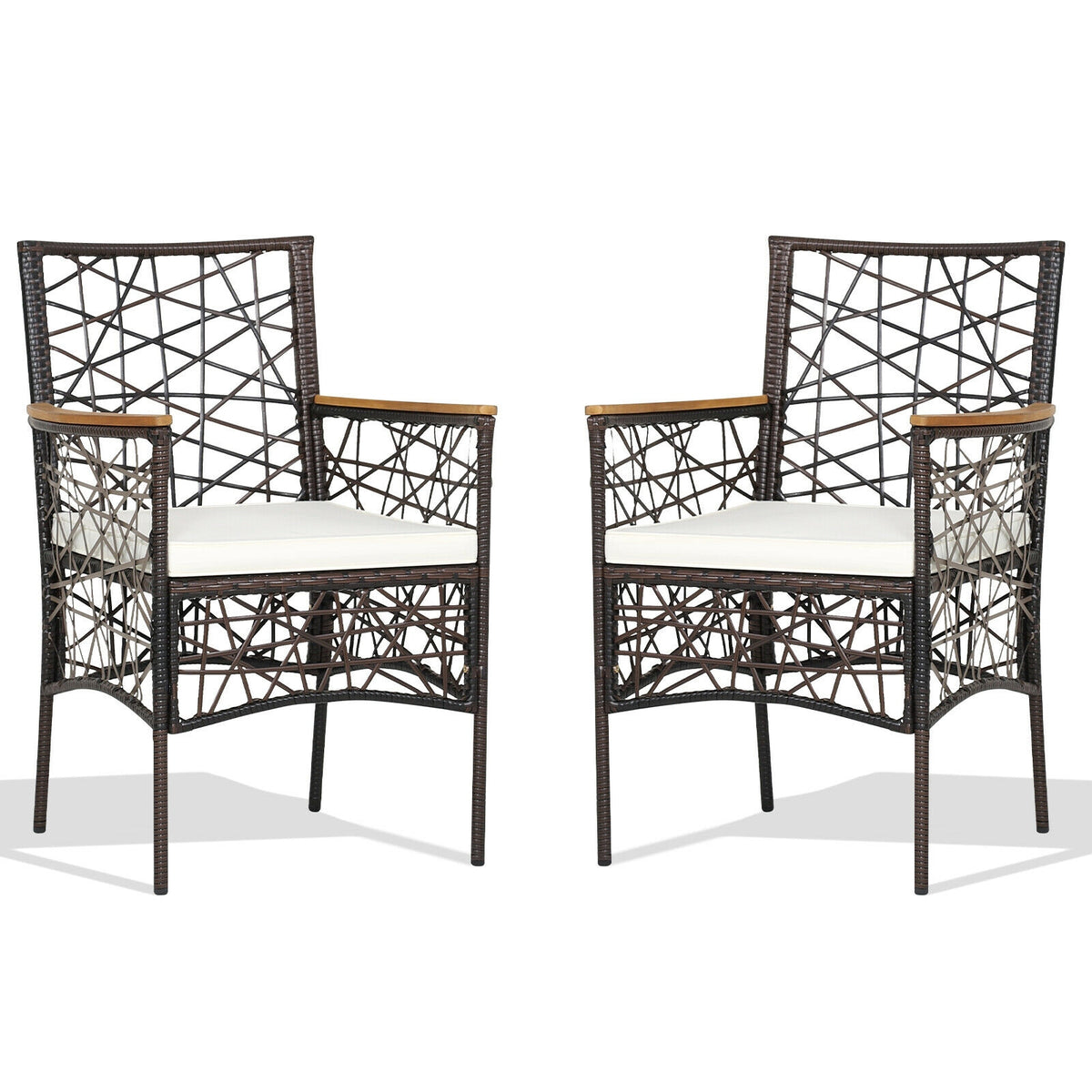 Patio Dining Chairs Set of 2 with Cushions & Wood Armrests