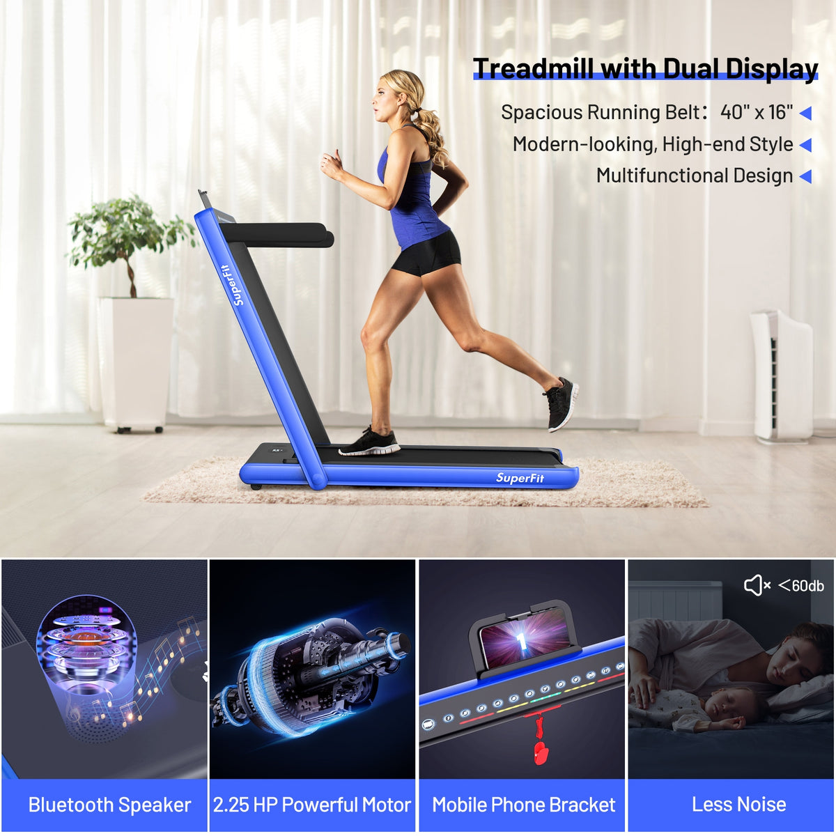 2-in-1 Folding Treadmill with Dual Display and Remote Control