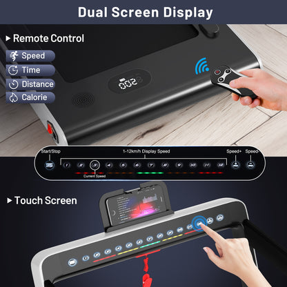 2-in-1 Folding Treadmill with Dual Display and Remote Control