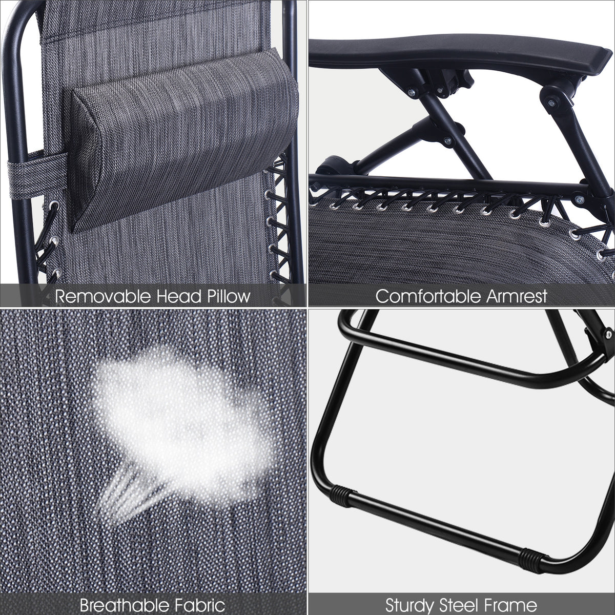 Zero Gravity Folding Lounge Chair Set of 2 with Pillow