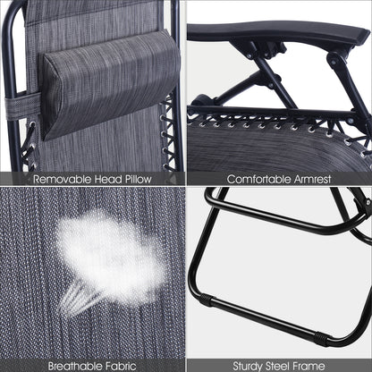 Zero Gravity Folding Lounge Chair Set of 2 with Pillow