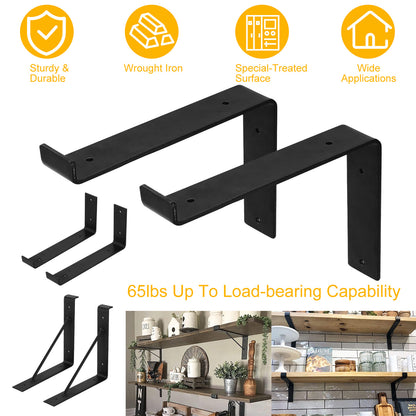 Heavy Duty Wall Mounted Shelf Brackets - 2 Pack Black Metal