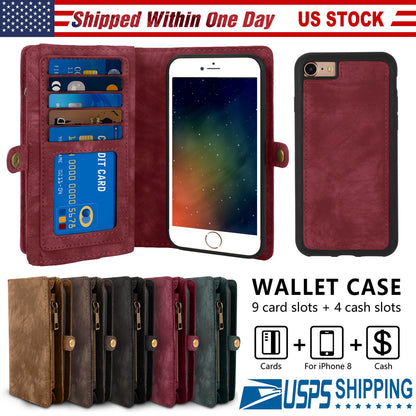 iPhone 8 Wallet Case with 13 Card Slots & Detachable Cover