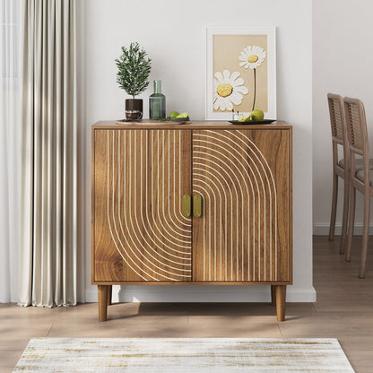 Walnut Buffet Sideboard Cabinet with Line Groove Doors
