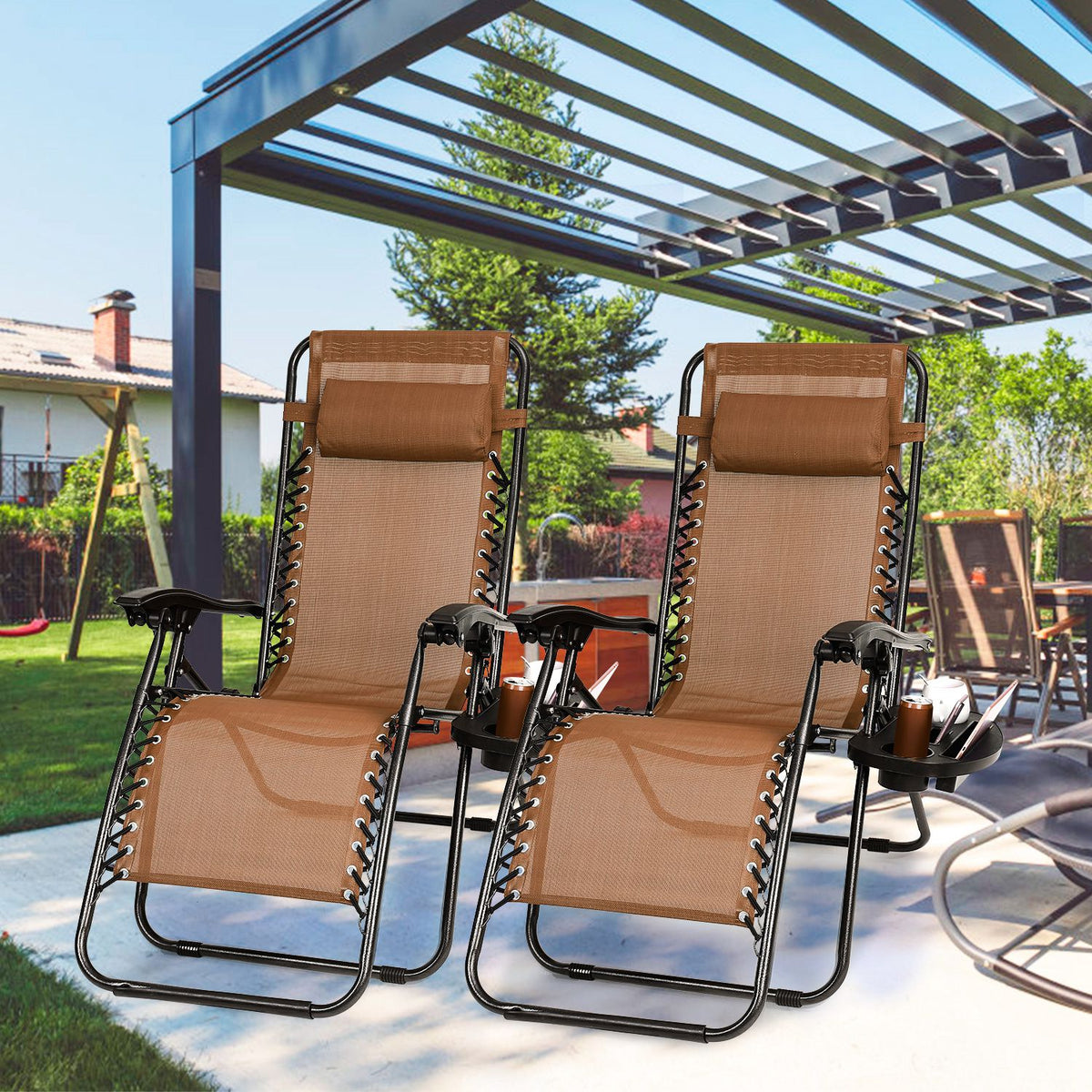Zero Gravity Lounge Chair Set with Side Trays (2-Pack)