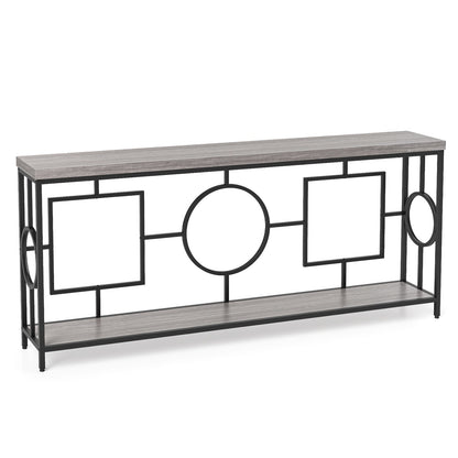 2-Tier Faux Marble Top Console Table with Storage Shelf for Hallway-Rustic Brown