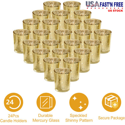 Gold Mercury Glass Votive Candle Holders Set of 24