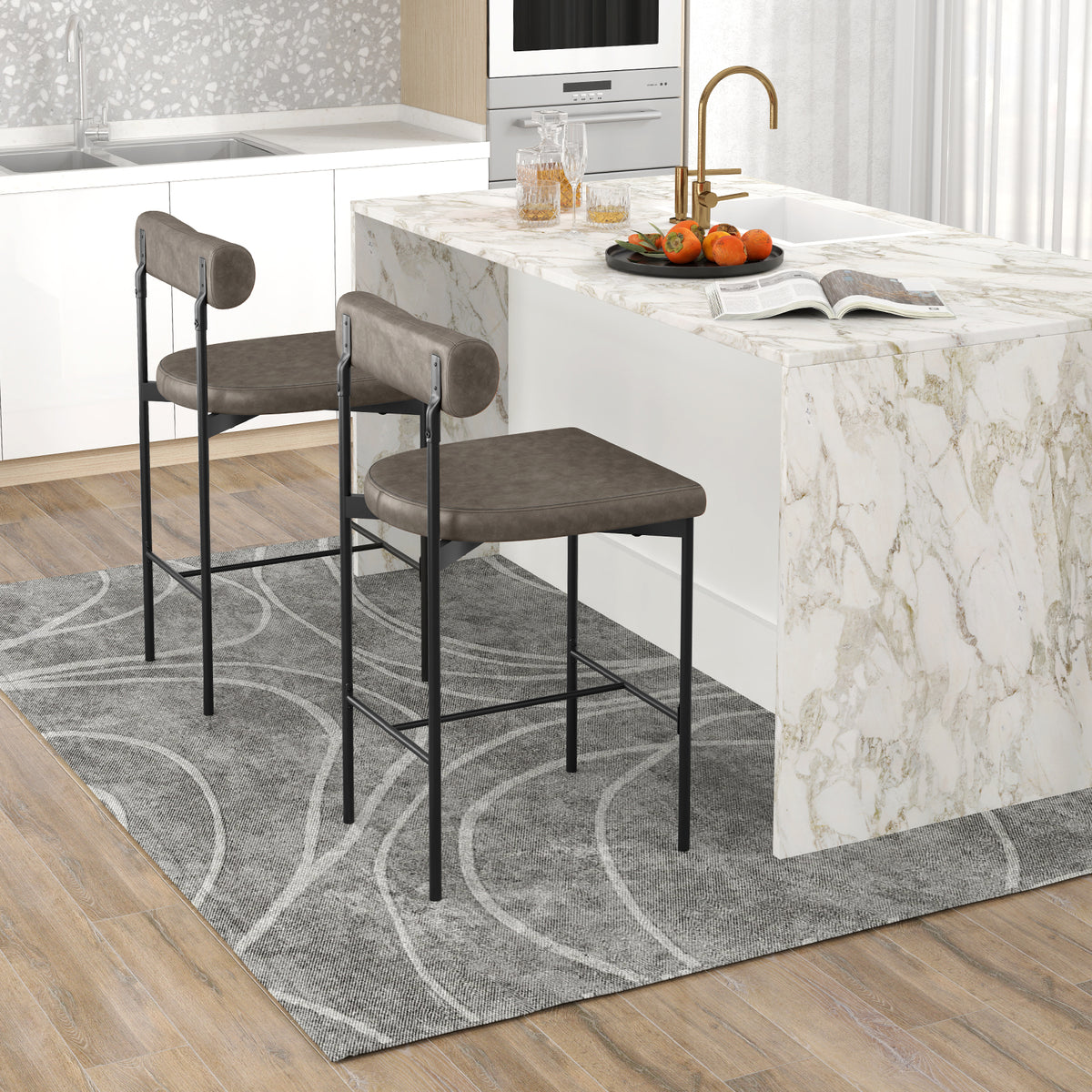 26 Inch Upholstered Bar Stools Set of 2 with Backrest