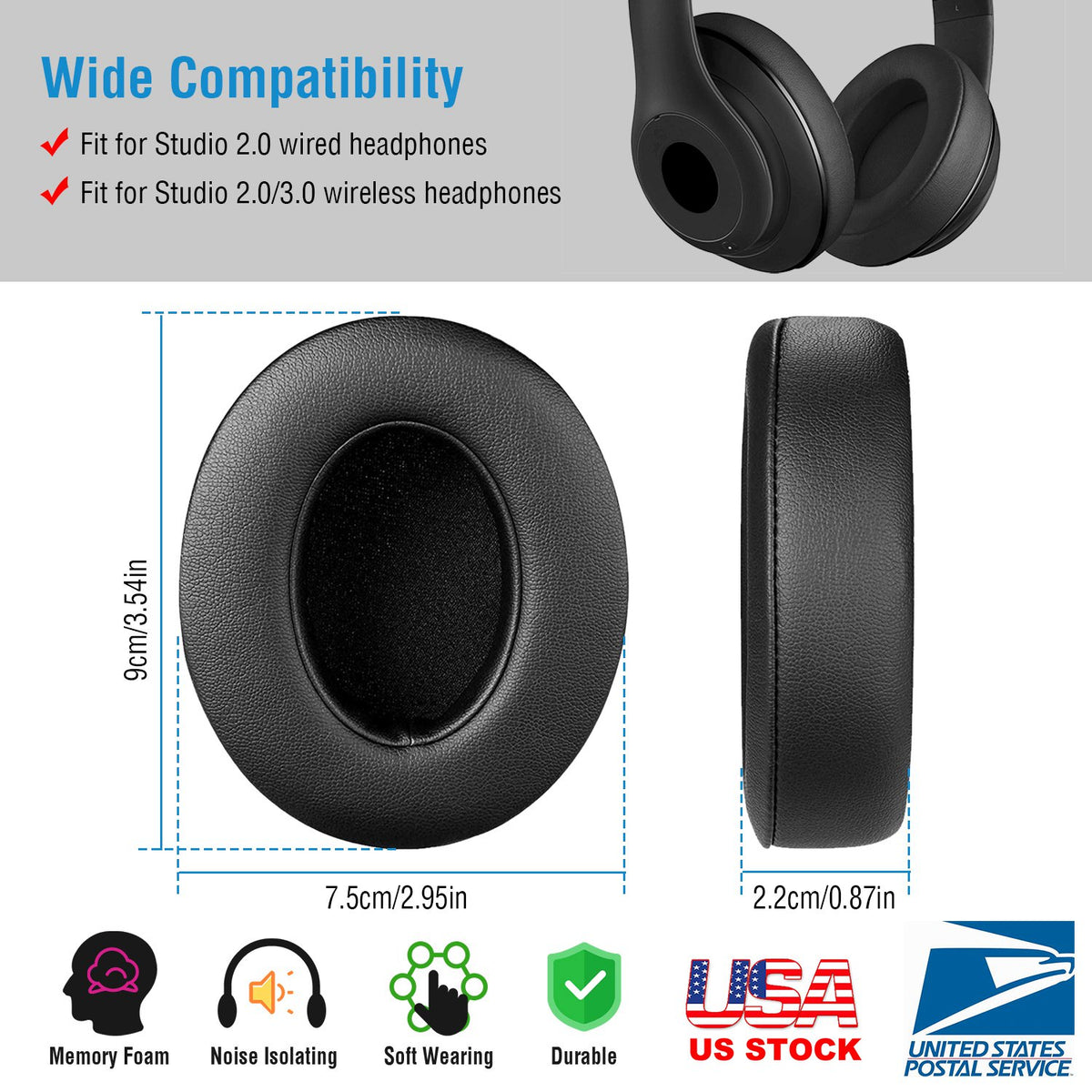 Replacement Ear Pads for Beats Studio 2.0/3.0 Headphones