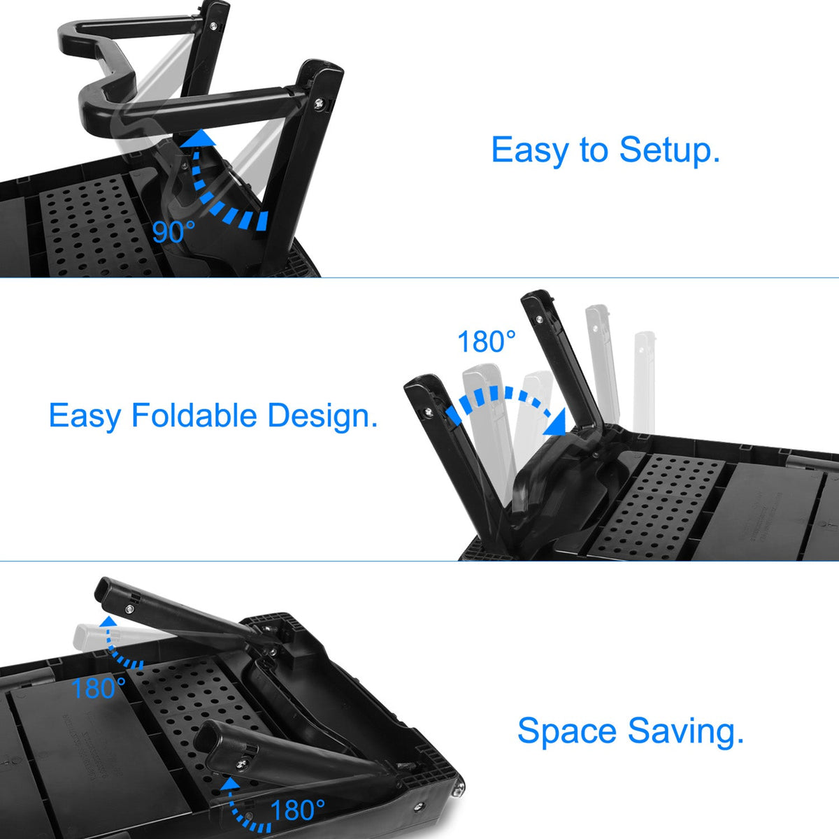Foldable Laptop Table Bed Notebook Desk w/Cooling Fan Mouse Board LED light 4 x USB Ports Breakfast Snacking Tray with Storage Groove For Home Office