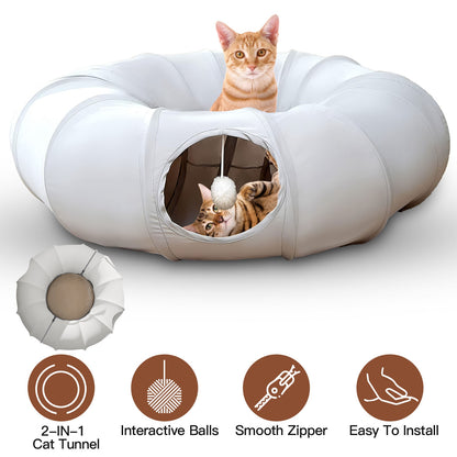 Cat Tunnel Bed with Interactive Balls & Cooling Mat